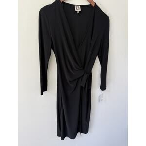 Anne Klein Womens Size 4 Faux-Wrap Collared Dress Anne Black Long Sleeve New